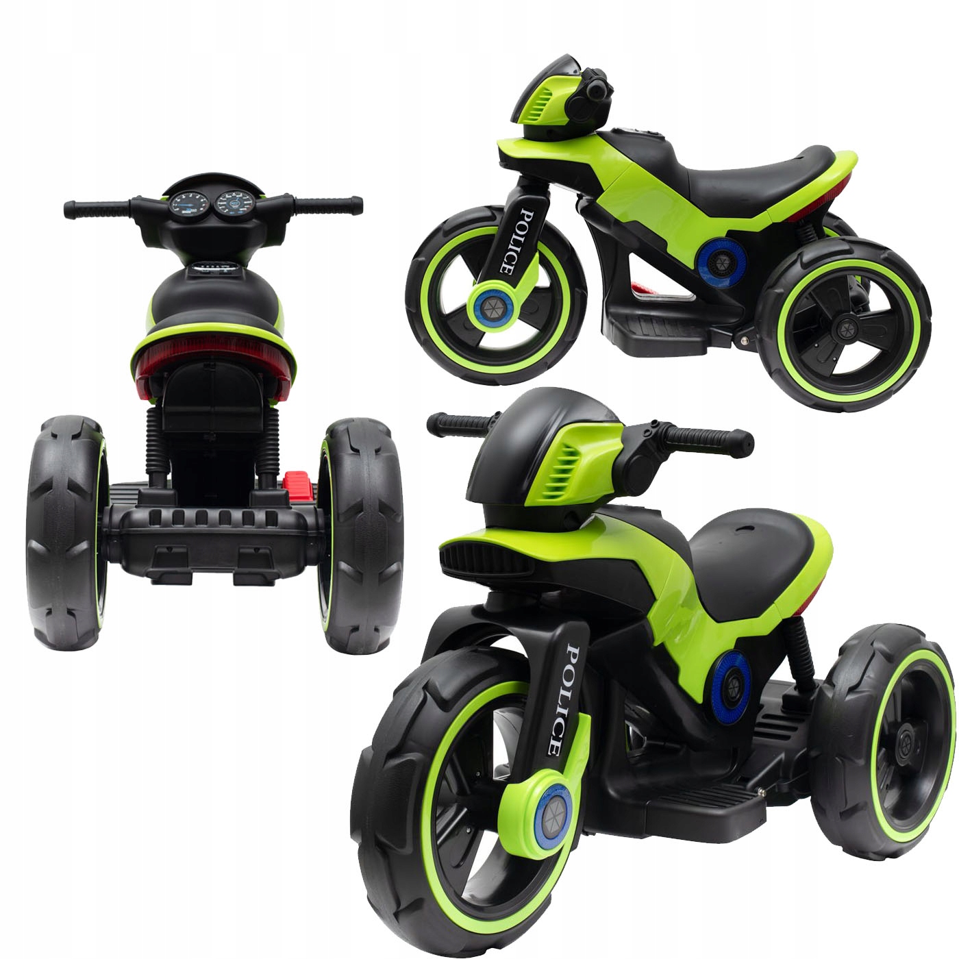 Babymix Police motocykl trójkołowy motor na akumulator Baby Mix Zielony