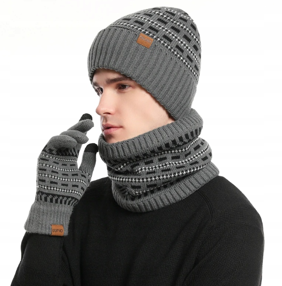 GRUBY KOMPLET ZIMOWY MĘSKI CZAPKA KOMIN RĘKAWICZKI
