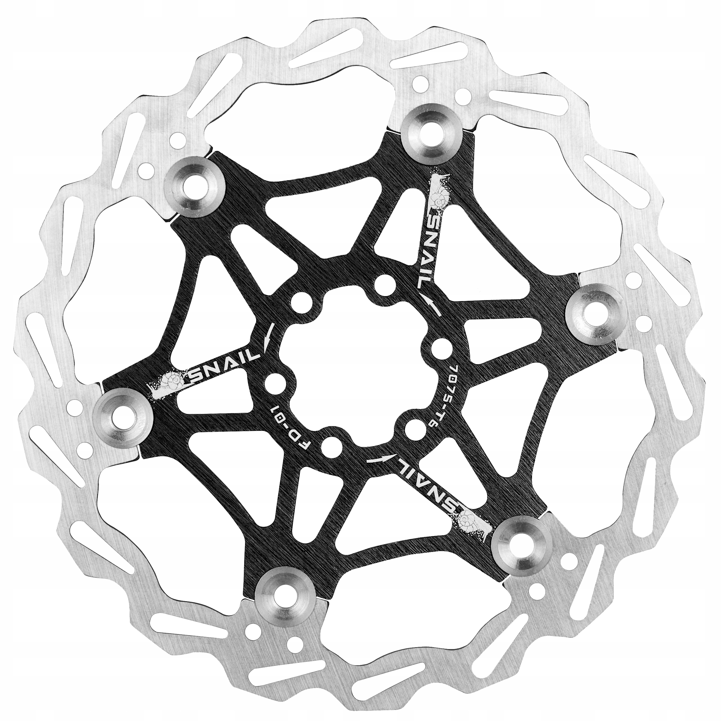 Tarcza hamulcowa Snail 180 mm, pływająca, IS (6 śrub), czarna Kod producenta FD01_BLACK_180