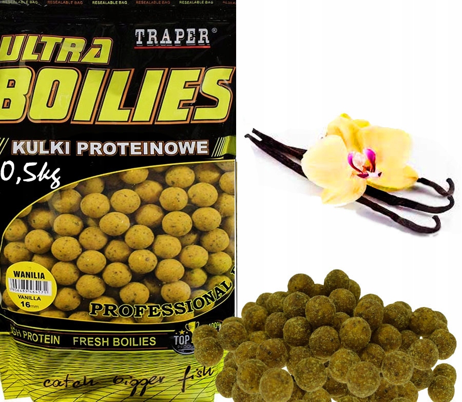 Kulki proteinowe Traper Ultra 16mm 0,5kg 500g Wanilia WrocłaW