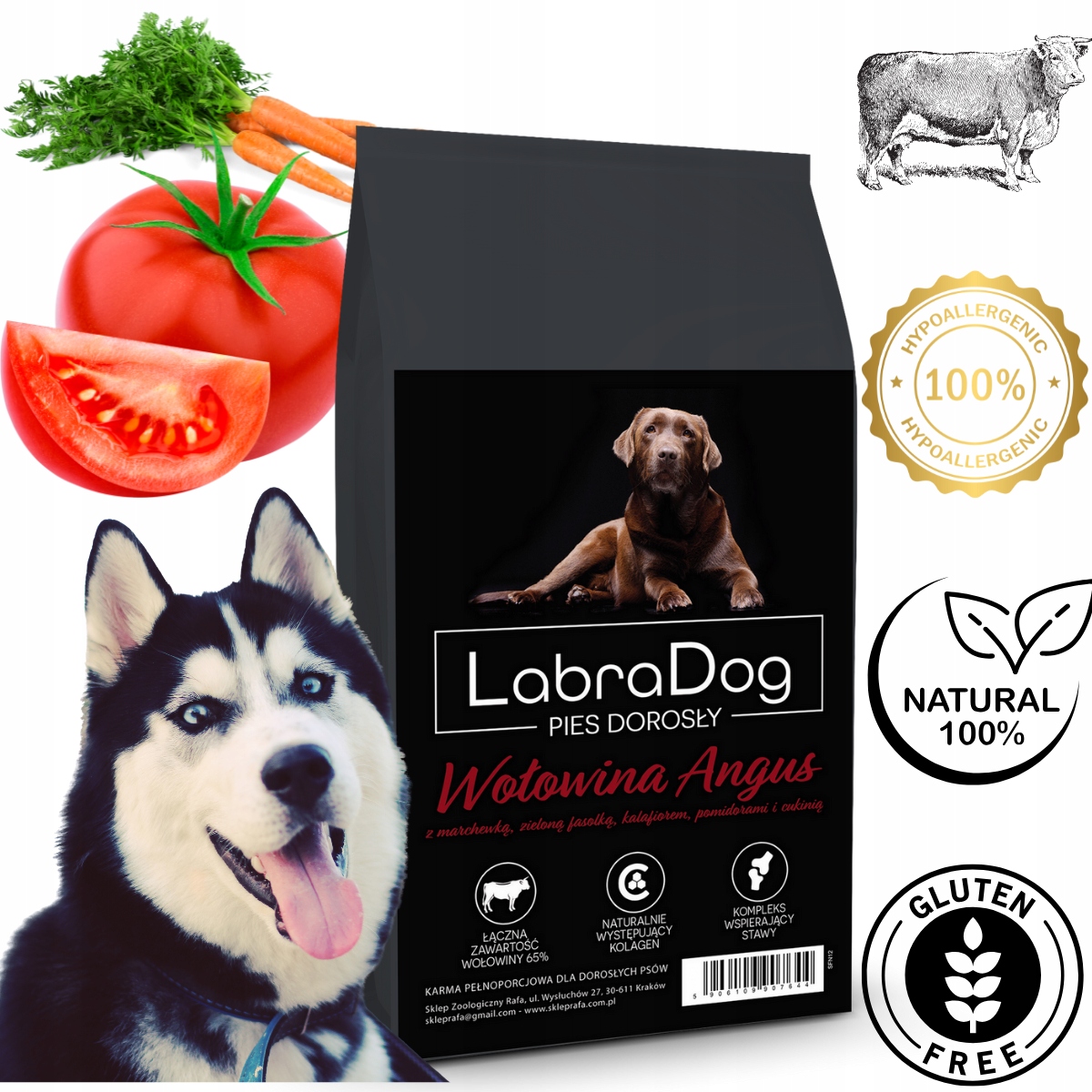 LabraDog Superfood Premium Hovězí maso 65% Hypoalergenní Husky, Beagle 6 kg