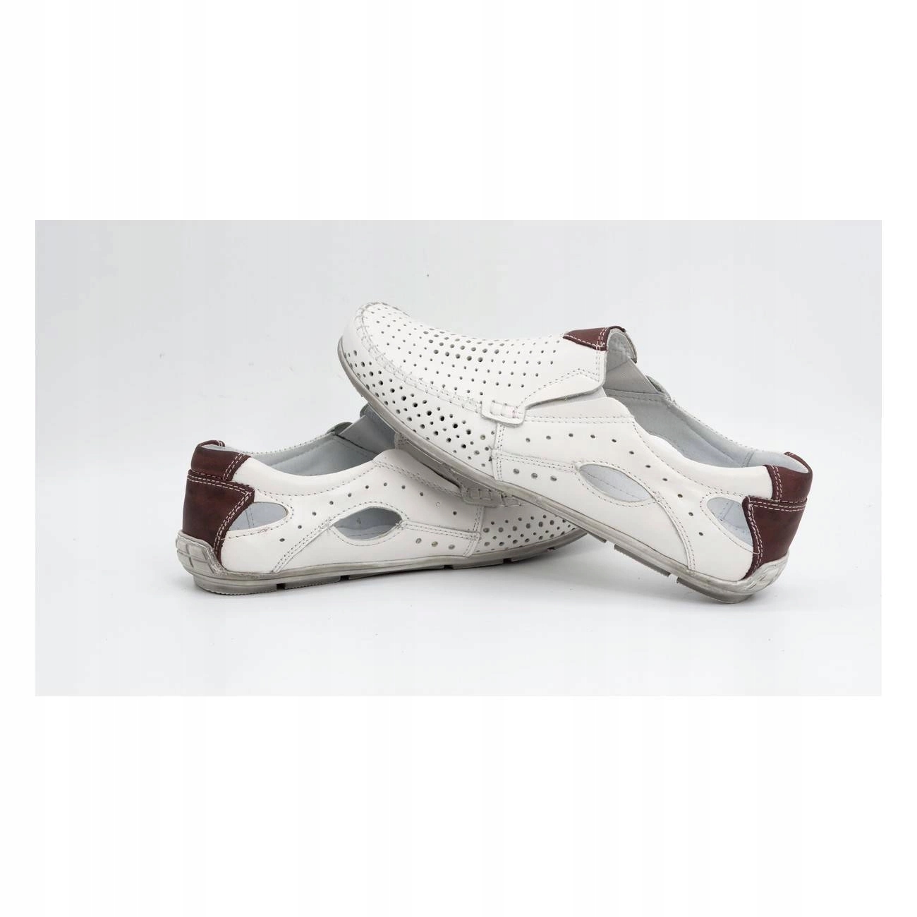 Buty męskie mokasyny skórzane na lato ażurowe POLSKIE 901 białe 48 Płeć mężczyzna