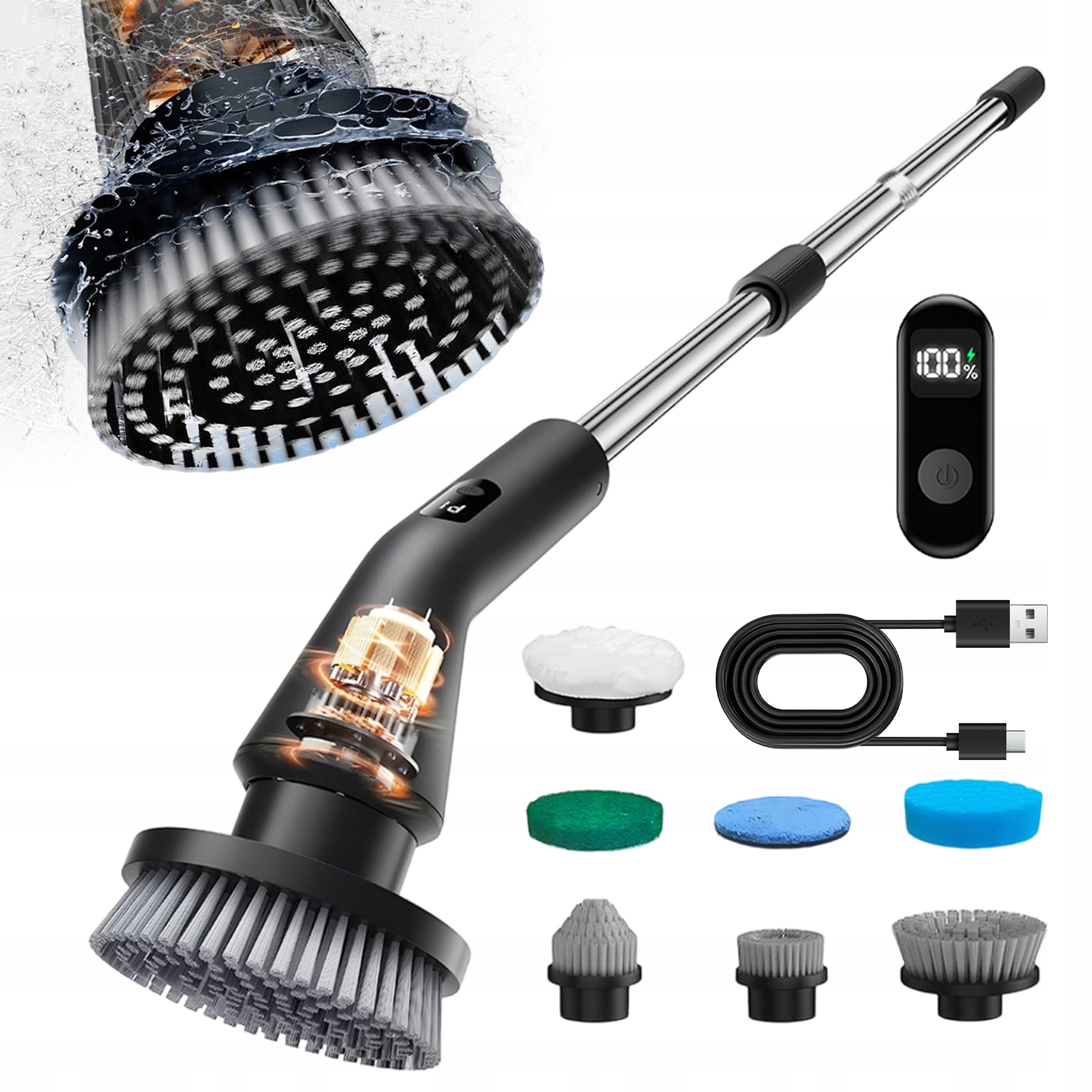 Levně Elektrický Rotační Kartáč Bezdrátový Mop Na Čištění Mytí 7v1