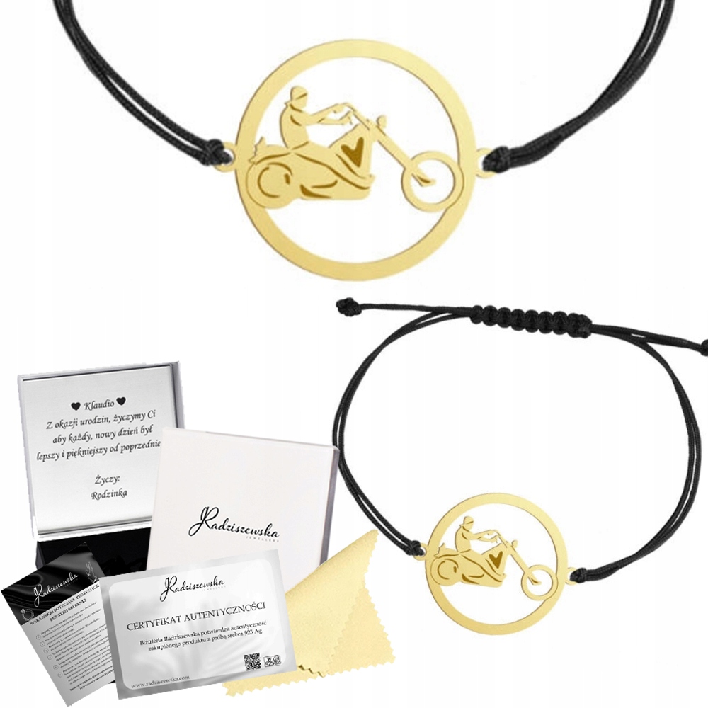 Zlatý náramek Motocyklista Motocykl Stříbro 925 Gravírování Dedikace Bonus