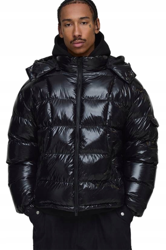 Boohooman Černá Prošívaná Bunda S Kapucí A Vysokým Límcem XL Z3A