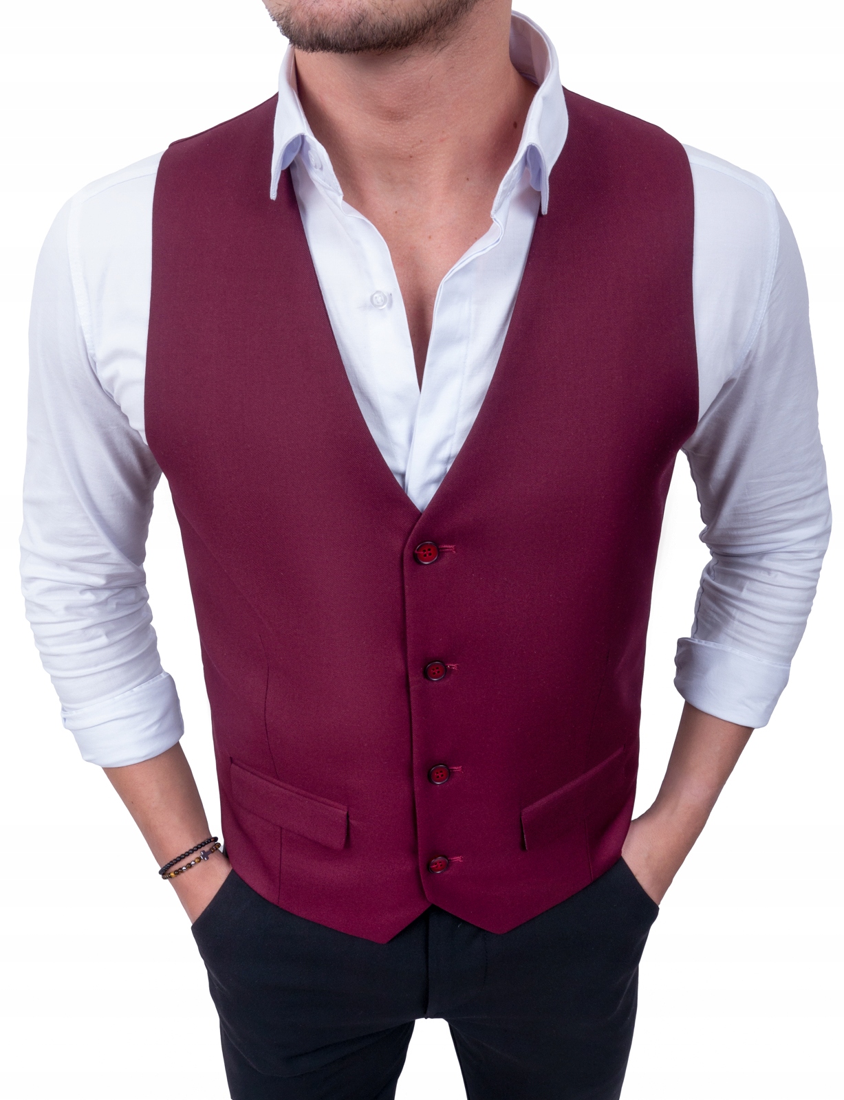 KAMIZELKA MĘSKA ELEGANCKA WIZYTOWA BORDOWA 50 pl Marka inna