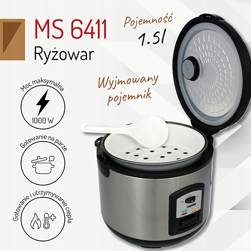 Ryżowar MS 6411 Garnek do Ryżu 1.5L Gotowanie i Podgrzewanie