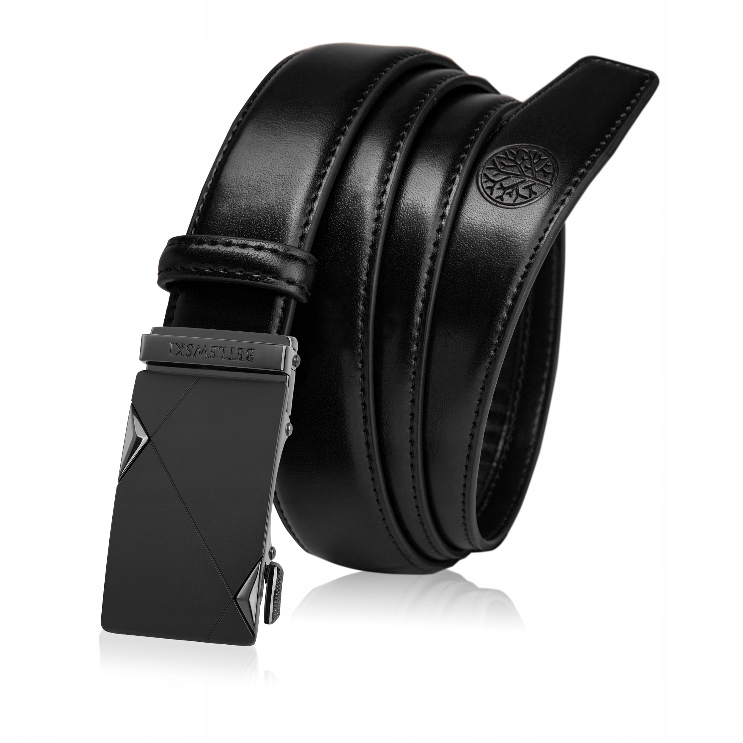 Betlewski Pásek Pánský kožený automat Černý Elegantní 3,2 cm