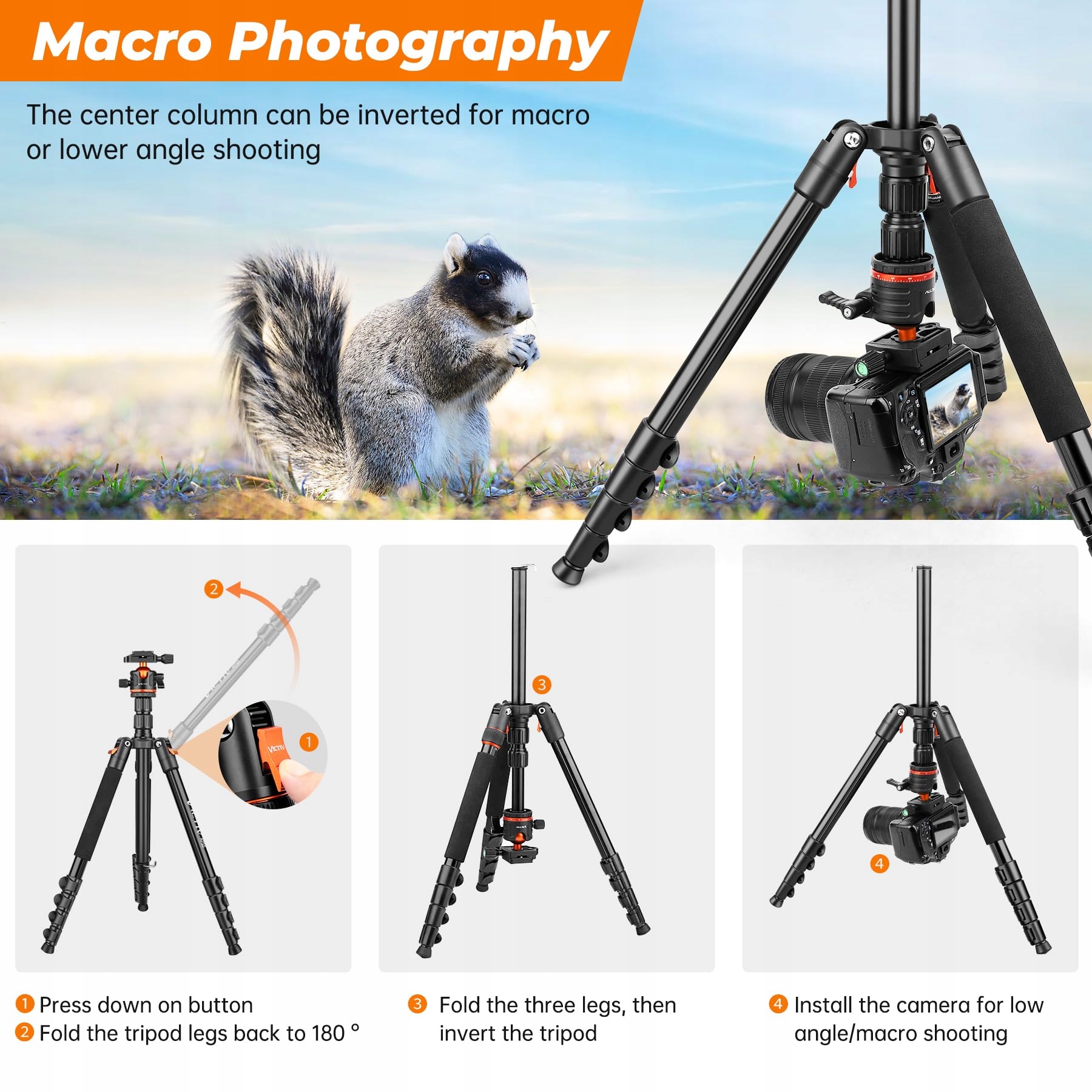 VICTIV Statyw Kamera 200cm Aluminiowy Statyw Podróżny DSLR i Smartfon — miniatura 9