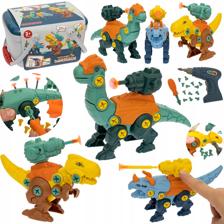 DINOZAURY DO SKRĘCANIA ZESTAW 3 FIGURKI z WYRZYTNIAMI NA STRZAŁKI