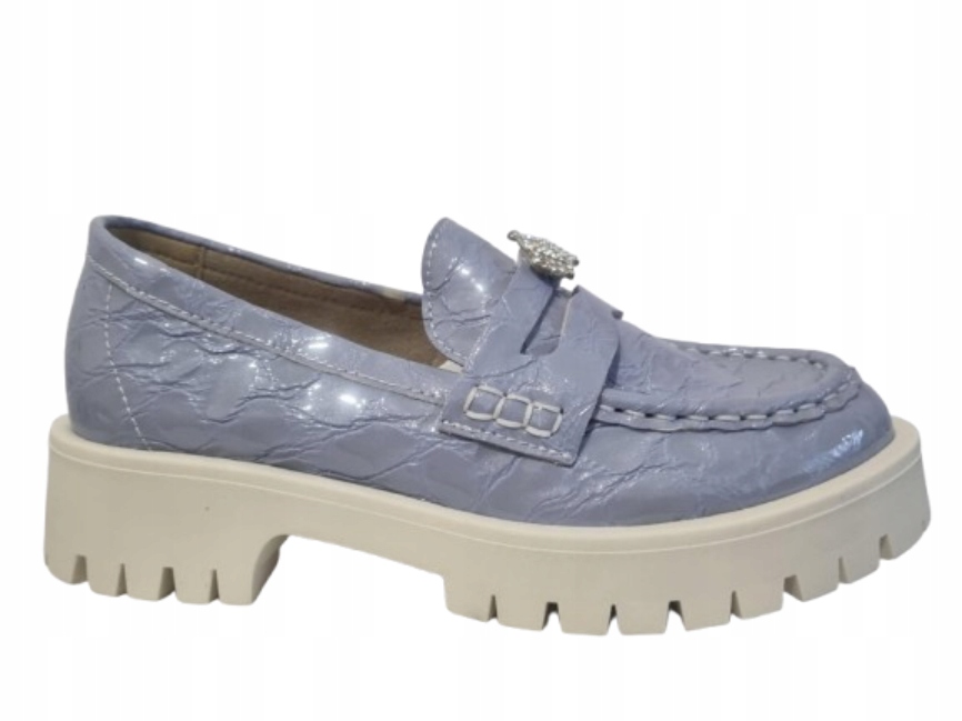 Lesklé mokasíny, dámské polobotky na platformě s krásnou ozdobou Chebello 38