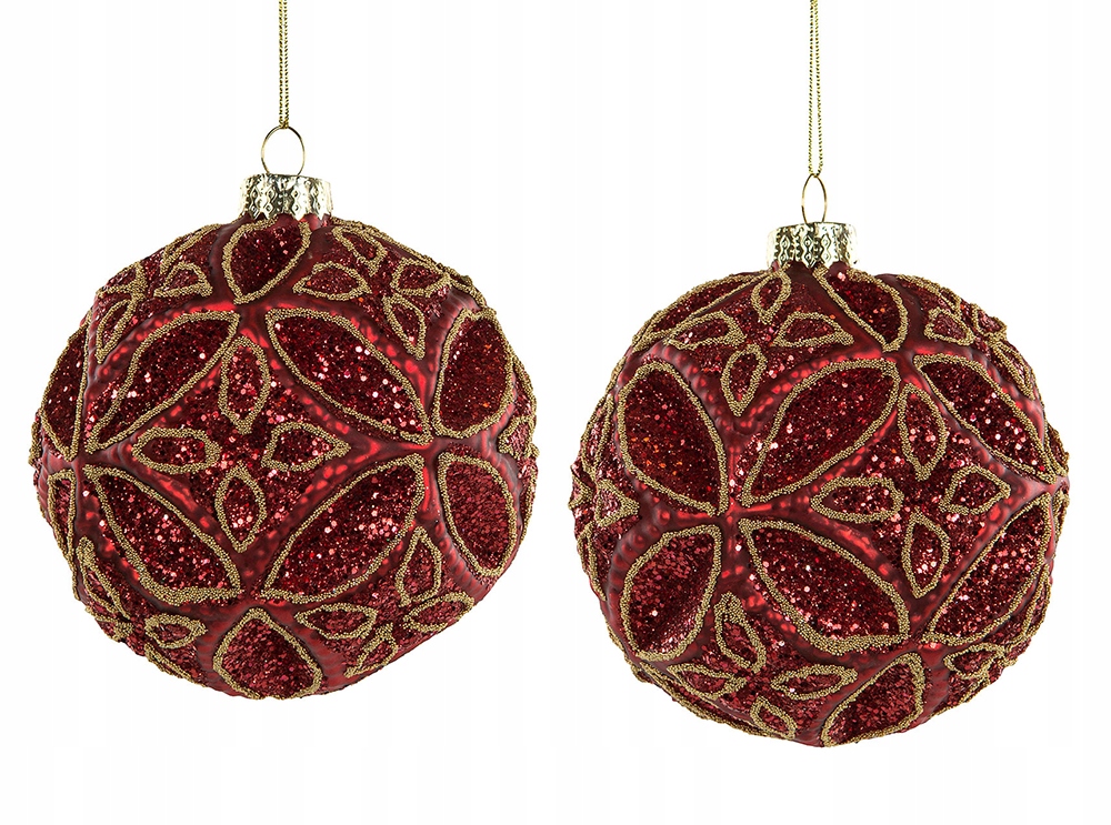 2 szt. BOMBKI CHOINKOWE zdobione czerwone