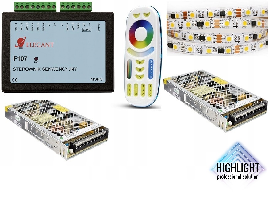 Zestaw korytarzowy 25m F107 efekt fali rozwijania 12V Ws2811 neutralna