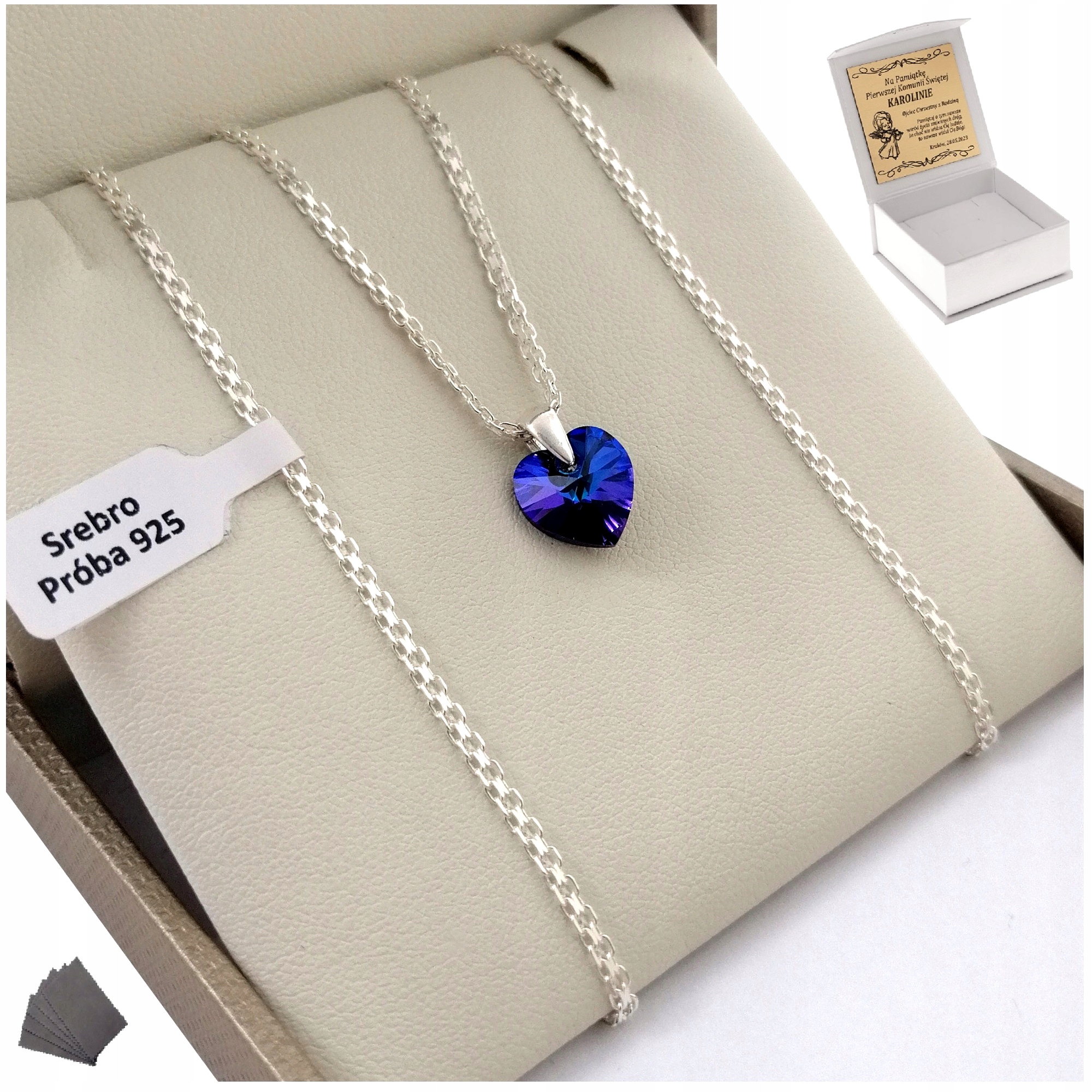 

Srebrny Naszyjnik Swarovski Serce Komunia Grawer