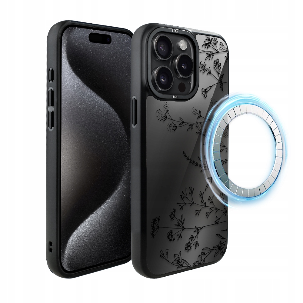 Pouzdro pro iPhone 15 Pro Max Ibizu DropGuard Matt s MagSafe, dotyk květin