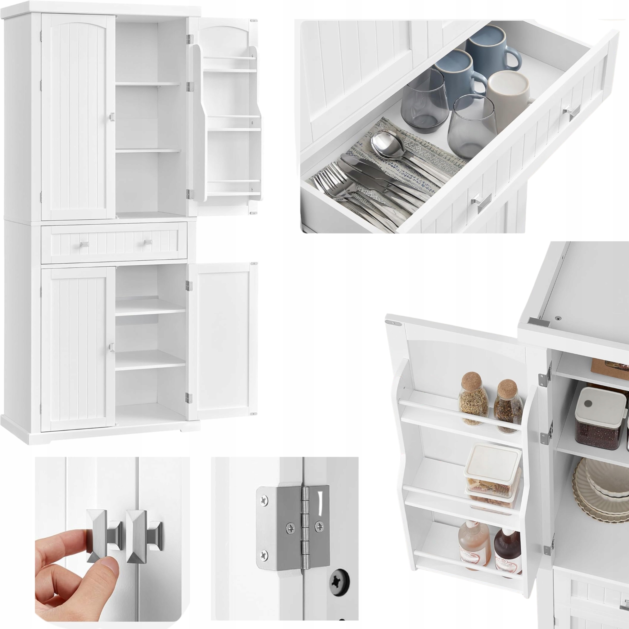 Vysoká skříňka Kuchyňská vitrína Regál Velký do jídelny Spižírny Bílý