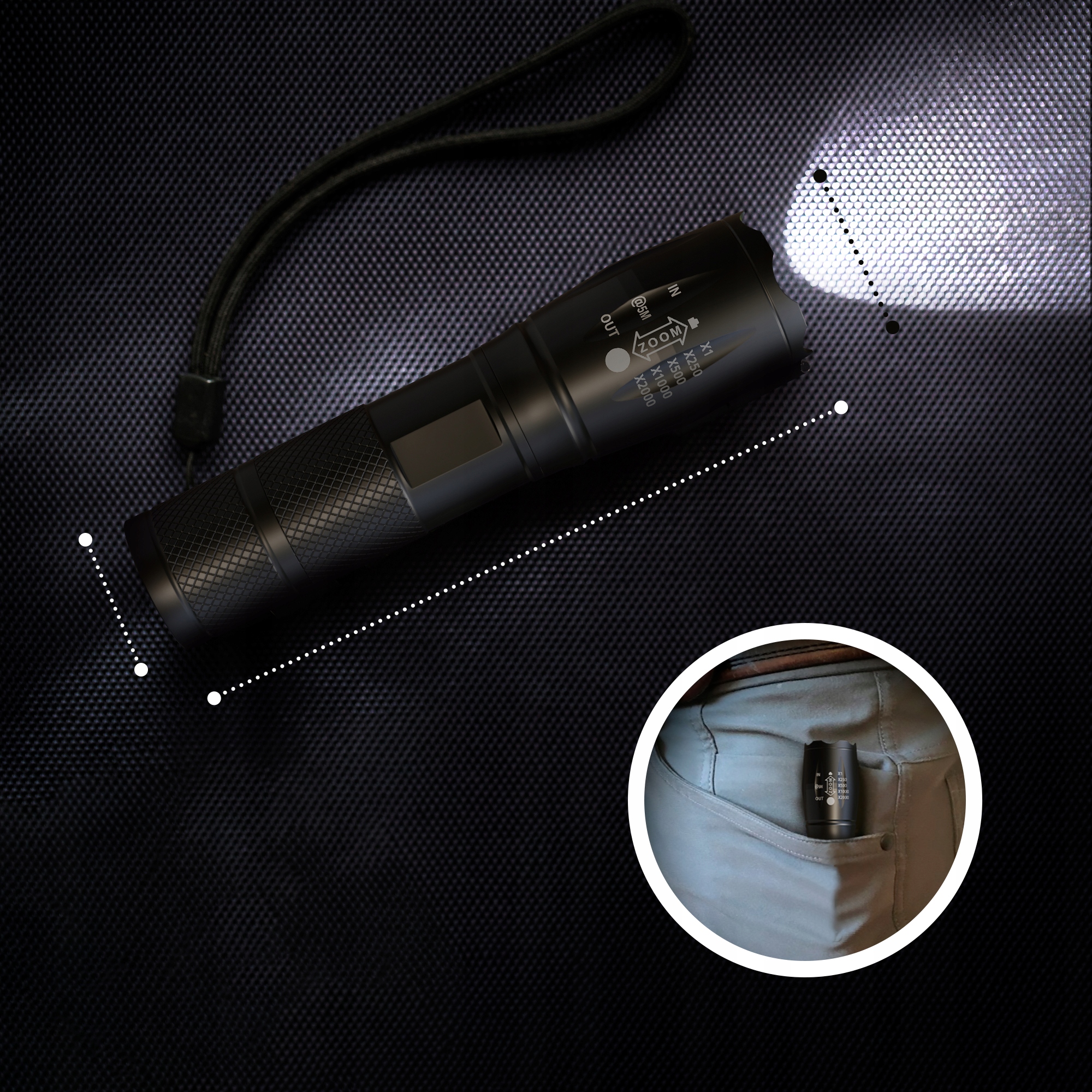 LATARKA WOJSKOWA TAKTYCZNA SUPER MOCNA USB ZOOM Model EFL-1008 Freya