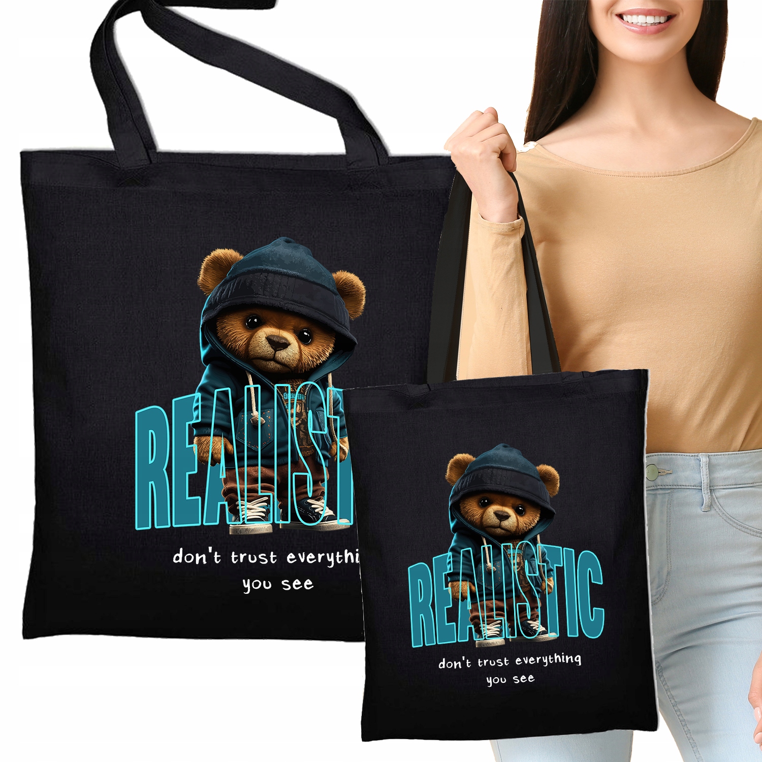 Torba Eko Czarna Misie Teddy REALISTIC TRUST Wzory