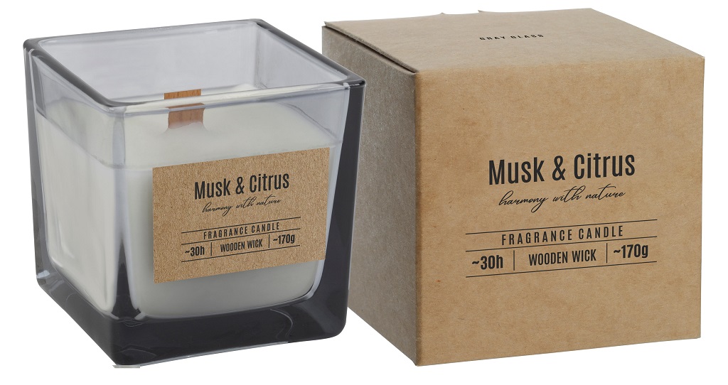 

Świeca Premium drewniany knot Musk -citrus 30h
