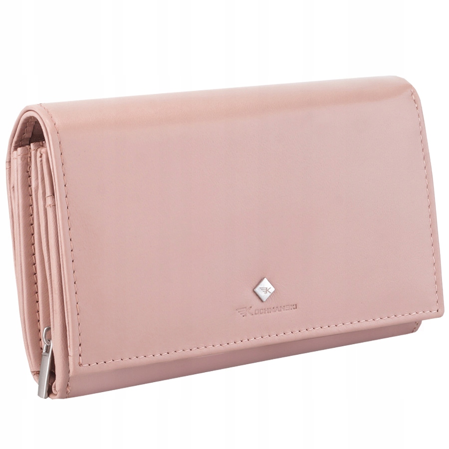 Kochmanski portfel damski skórzany pudrowy różowy rfid rozkładany na karty