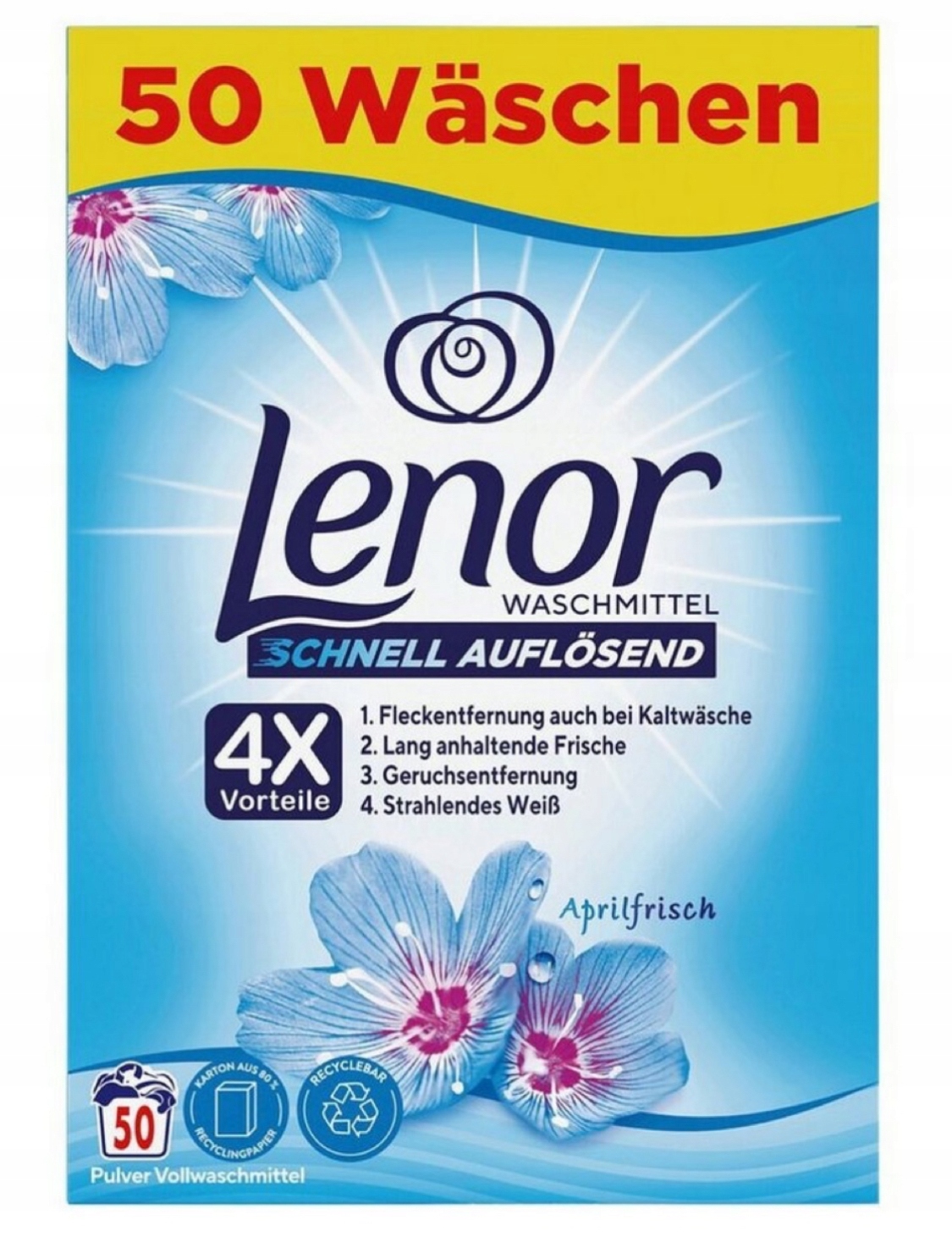 Levně Lenor Aprilfrisch Prášek Bílého praní 3kg 50praní Němčina