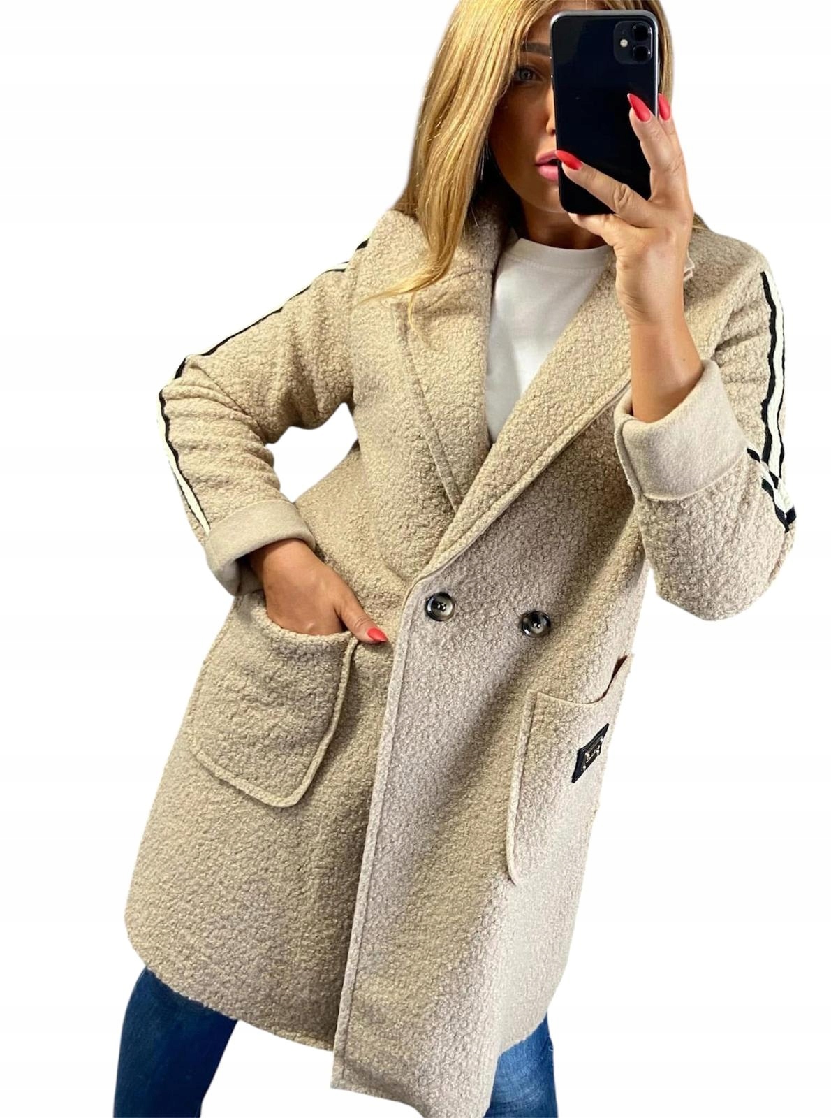 P87 Kabát Bukla Na Knoflíky Béžový vel. 50 (5XL)