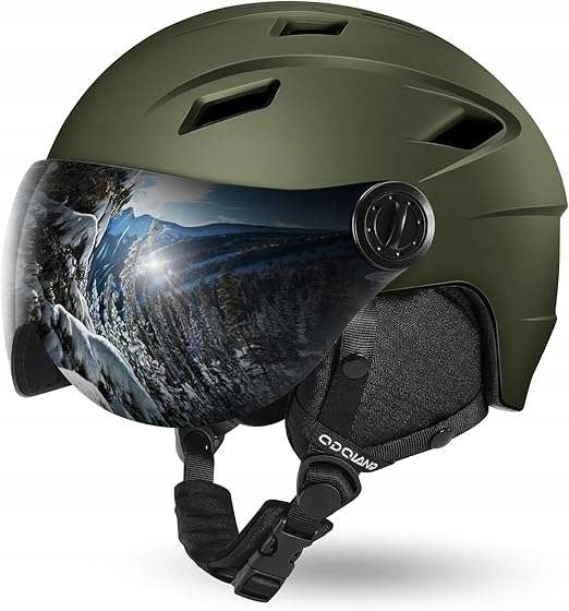 Kask narciarski z wizjerem Ochronny Regulowany sportowy L 59-63cm Zielony