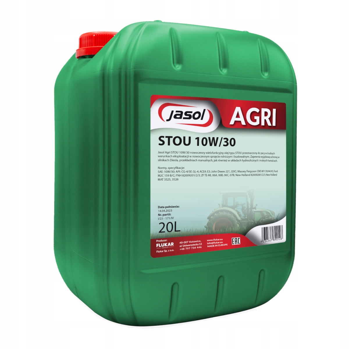 OLEJ JASOL AGRI STOU 10W/30 - 20L Pojemność opakowania 20 l