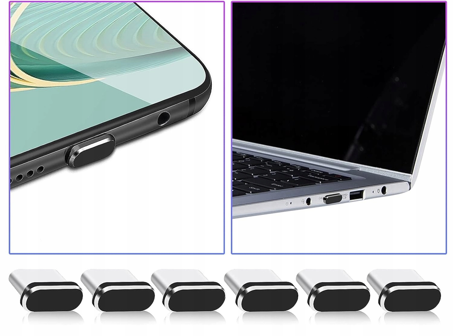 6X ZAŚLEPKA ZATYCZKA OSŁONA ALUMINIOWA PRZECIWPYŁOWA APPLE SAMSUNG USB-C Stan opakowania oryginalne