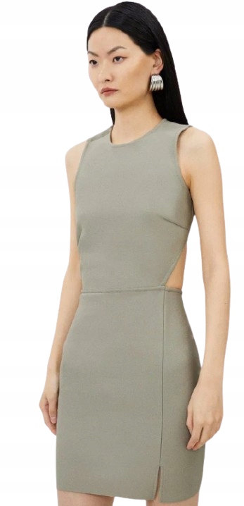 Karen Millen Petite Šaty Jednoduchá Khaki Mini M B1F