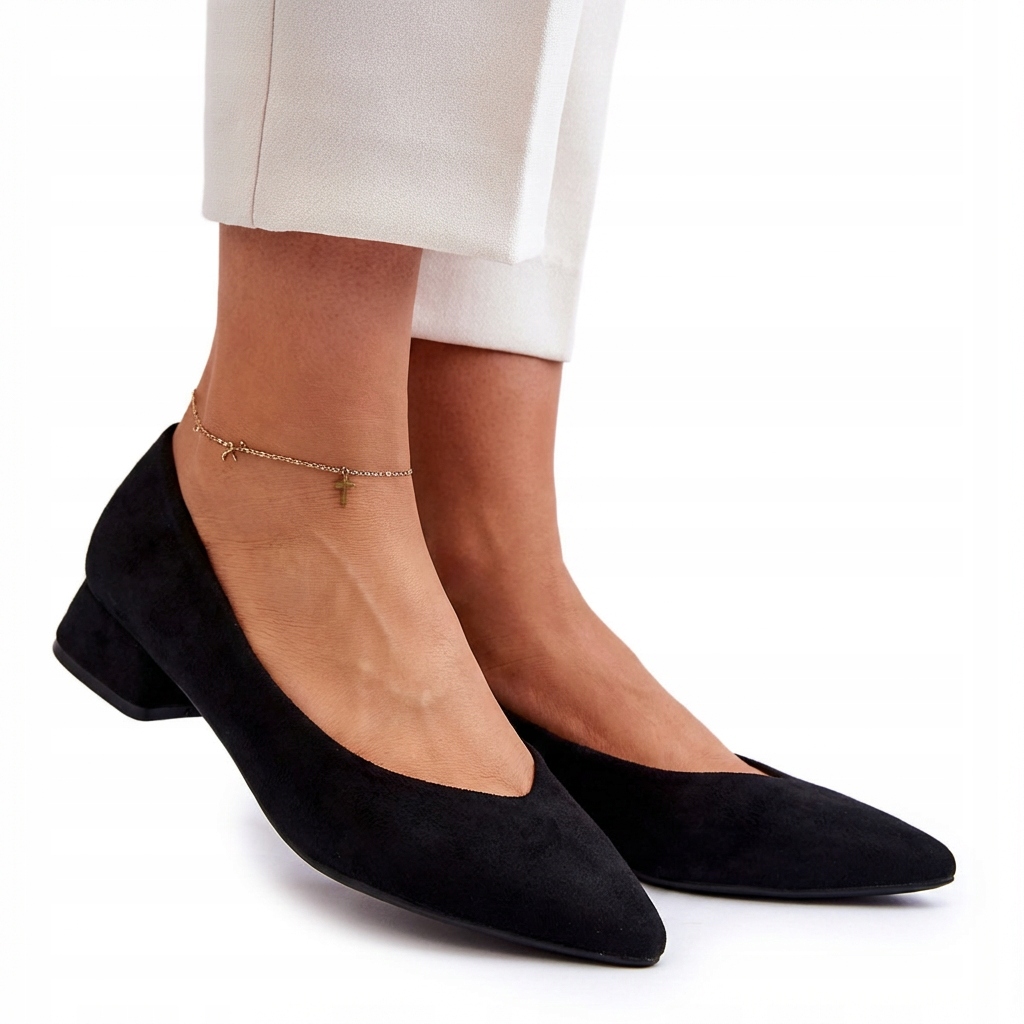 Czarne Czółenka Damskie Na Niskim Obcasie T654 Buty Obcas Eko Zamszowe 37