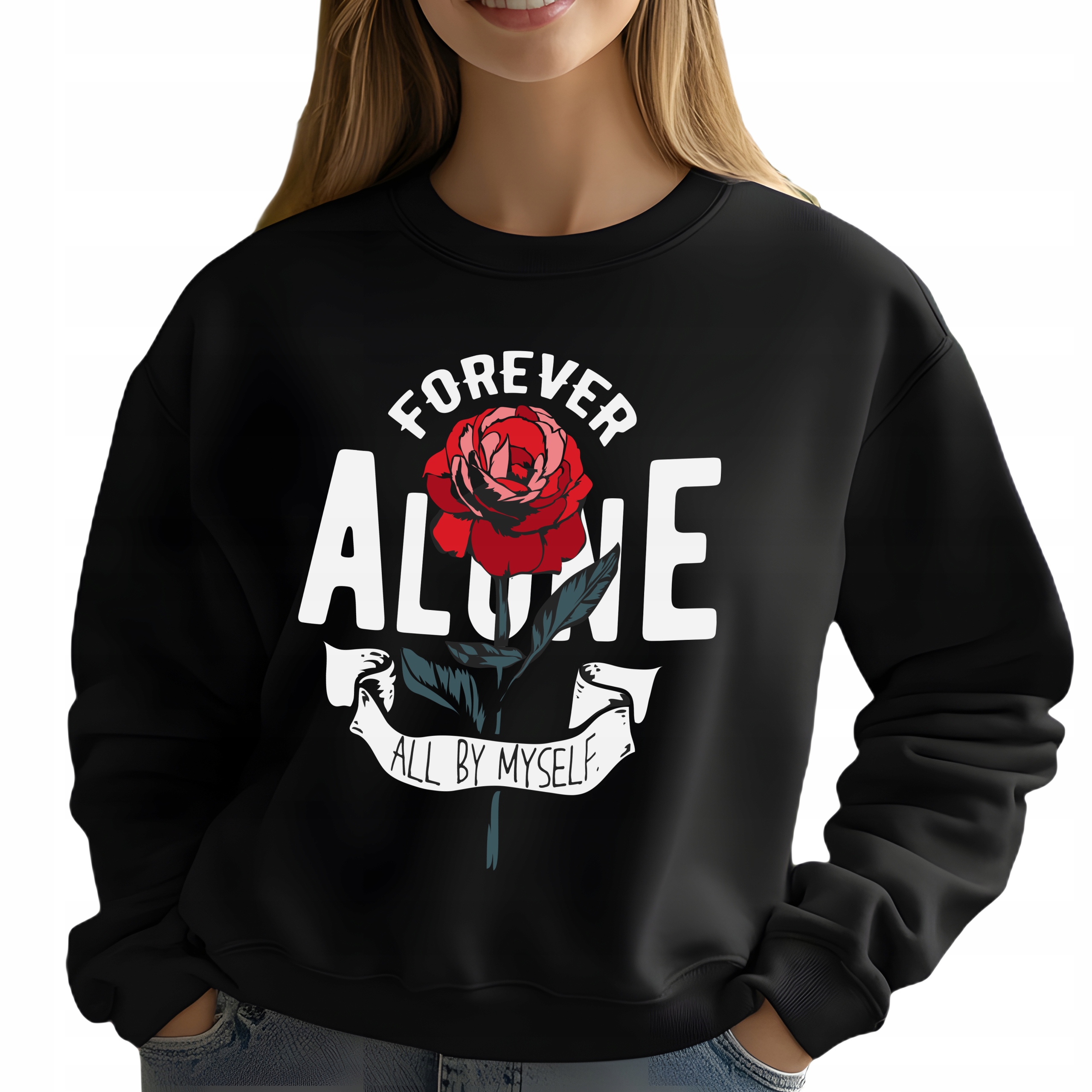 Mikina Černá Dámská Forever Alone Dárek Módní Pohodlná Streetwear Vel XL