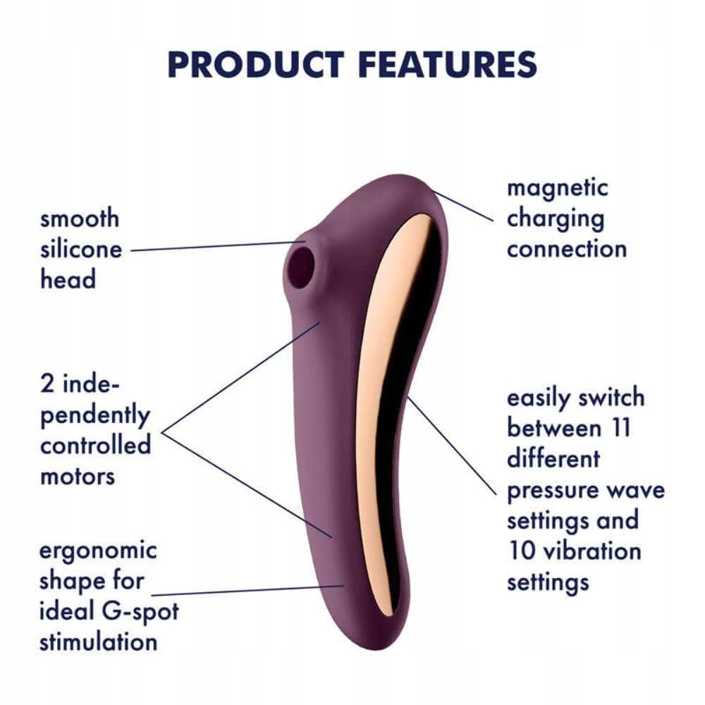 SATISFYER Dual Kiss Wibrator 2w1 Wodoodporny IPX7 Silikon Medyczny Lila — miniatura 2