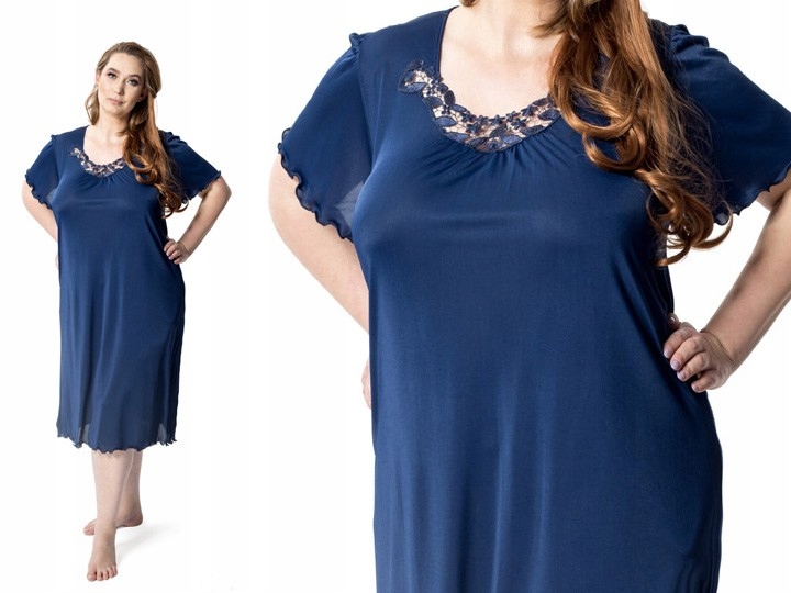 

Koszula nocna 5XL 56 Dla Puszystej Jedwab Granatow