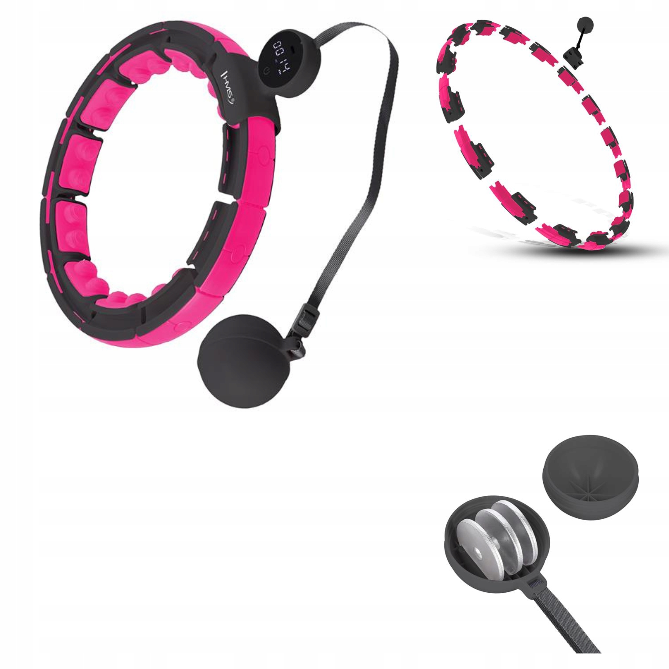 Hula hoop fitness černo-růžové se závažím a masáží 360