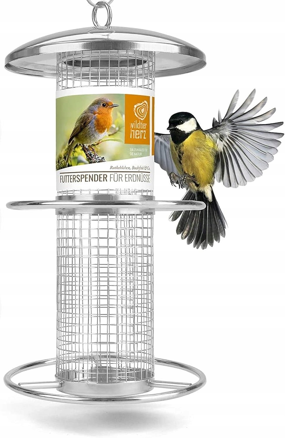 Levně Krmítko pro ptáky Wildtier Herz stříbrné, nerezová ocel