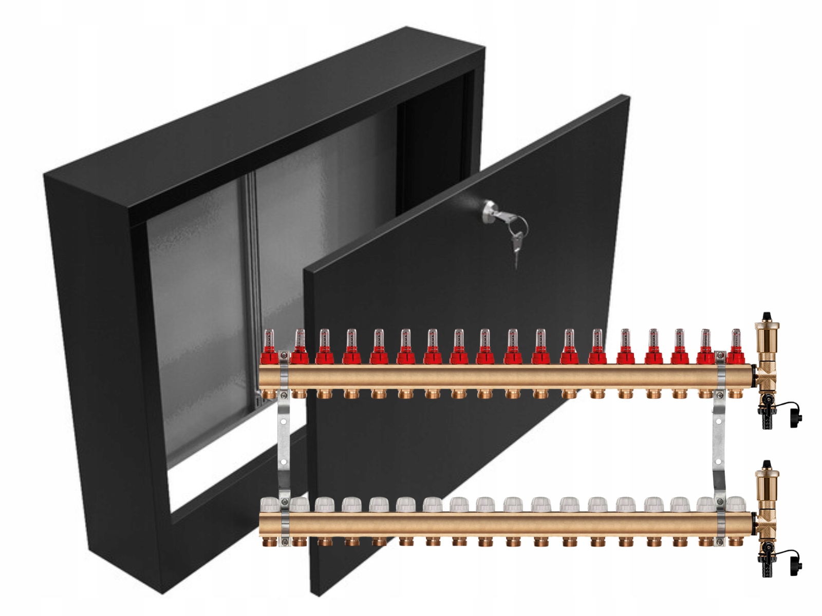 Mosazný Rozdělovač 18 Sekcí Nástěnná Skříňka Černá