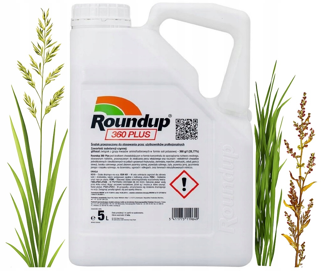 Roundup 360 Sl Plus 5L Bayer Randap glifosat, na wszystkie chwasty, perz