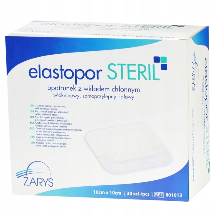 PLASTER Z OPATRUNKIEM 10x10 cm jałowy przylepiec 30 szt Elastopor Steril