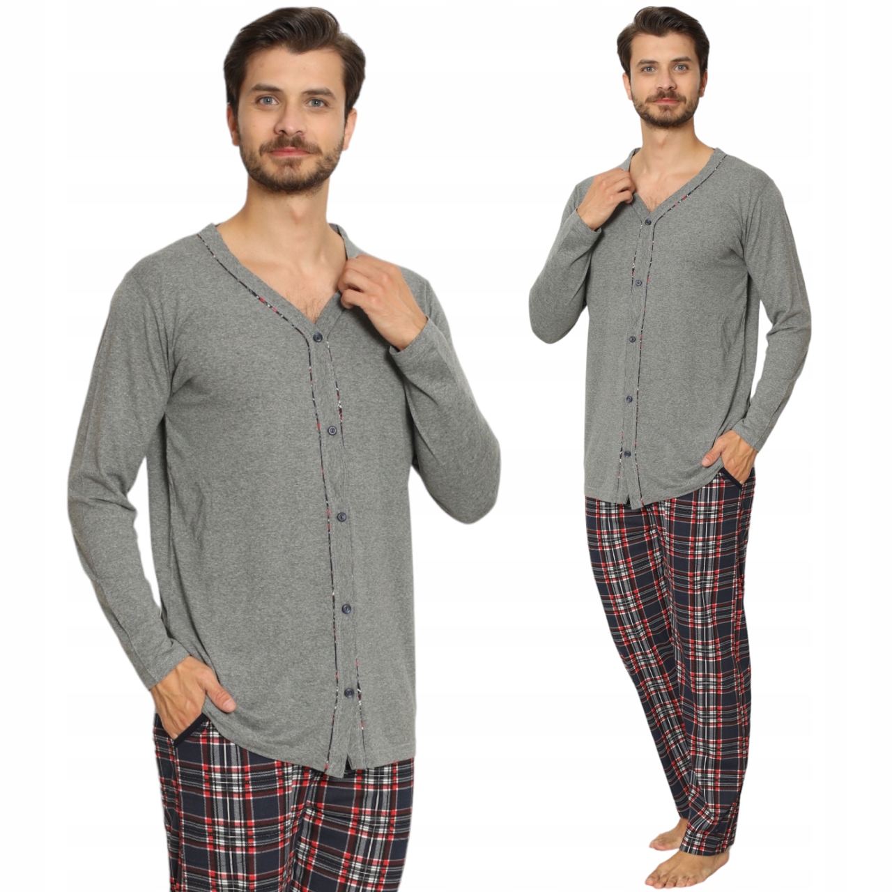 PIŻAMA MĘSKA DŁUGI RĘKAW CAŁA ROZPINANA/BAWEŁNA