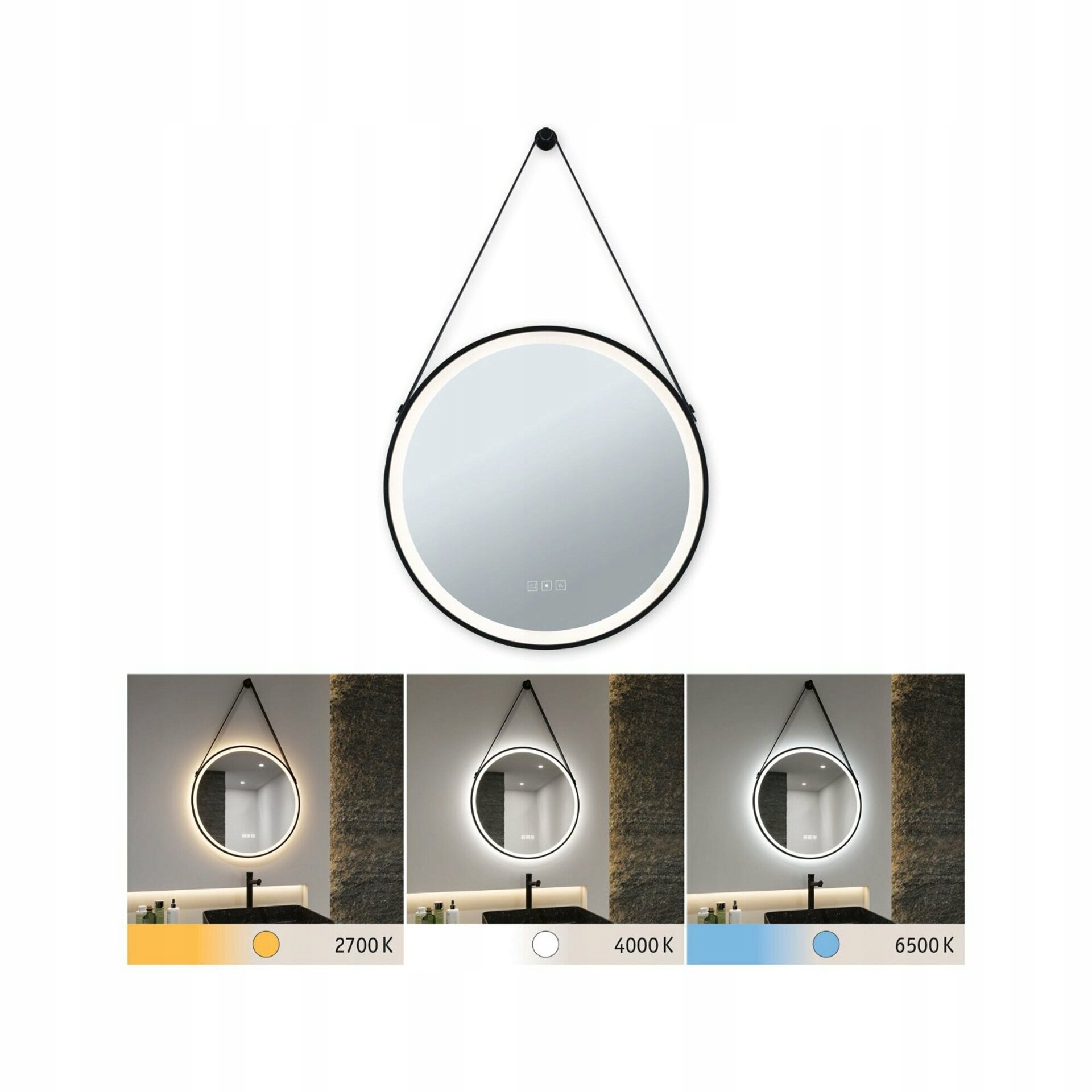 Led kúpeľňové zrkadlo Paulmann Mirra, IP44, 60 cm, stmievateľné, čierne