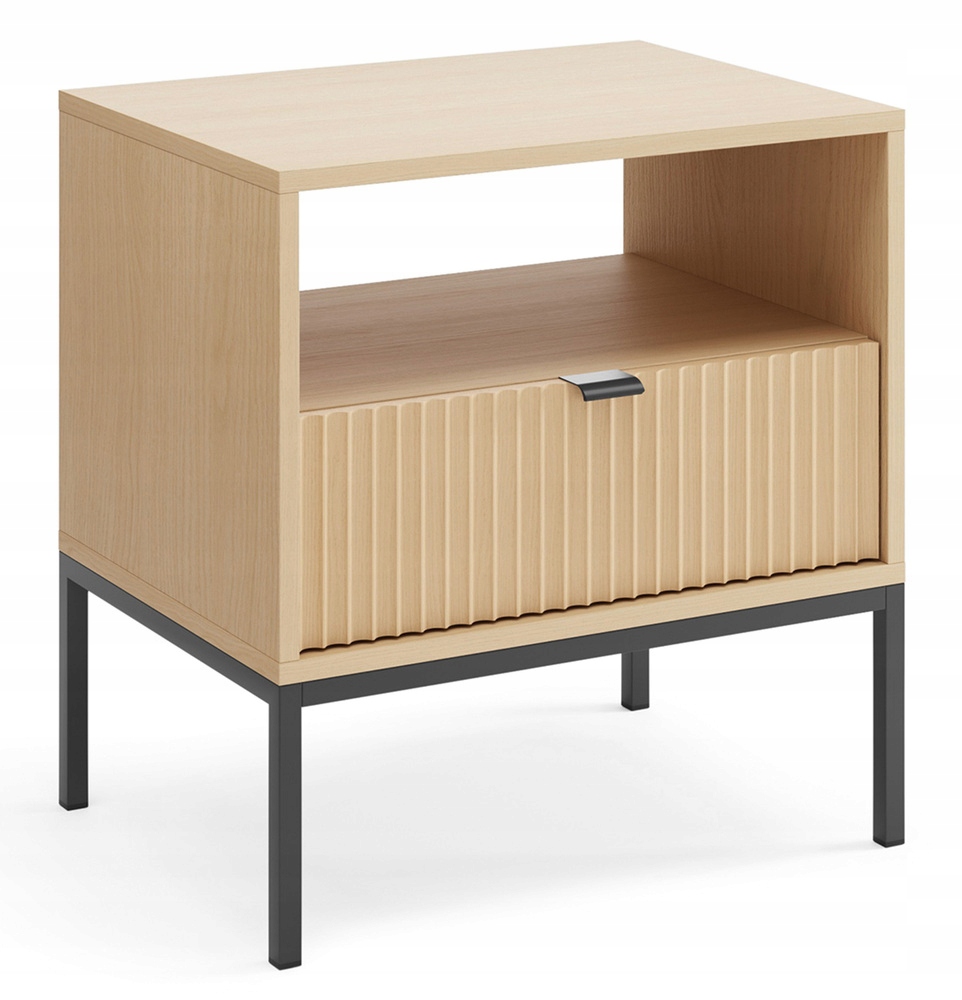 Noční stolek Vellore šuplík 54 cm dub vicenza černé nohy