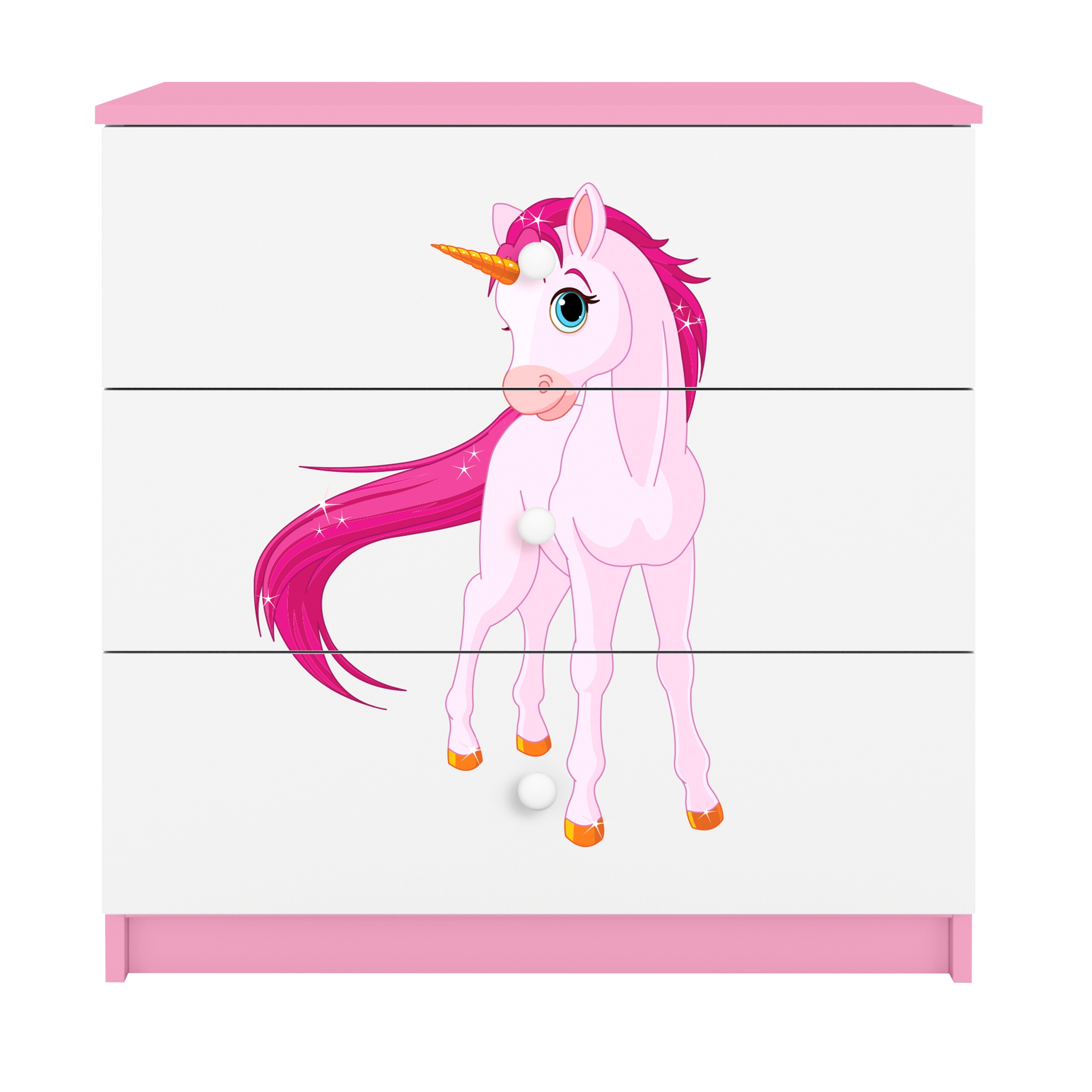 Komoda Babydreams růžová s grafikou jednorožce 80 cm