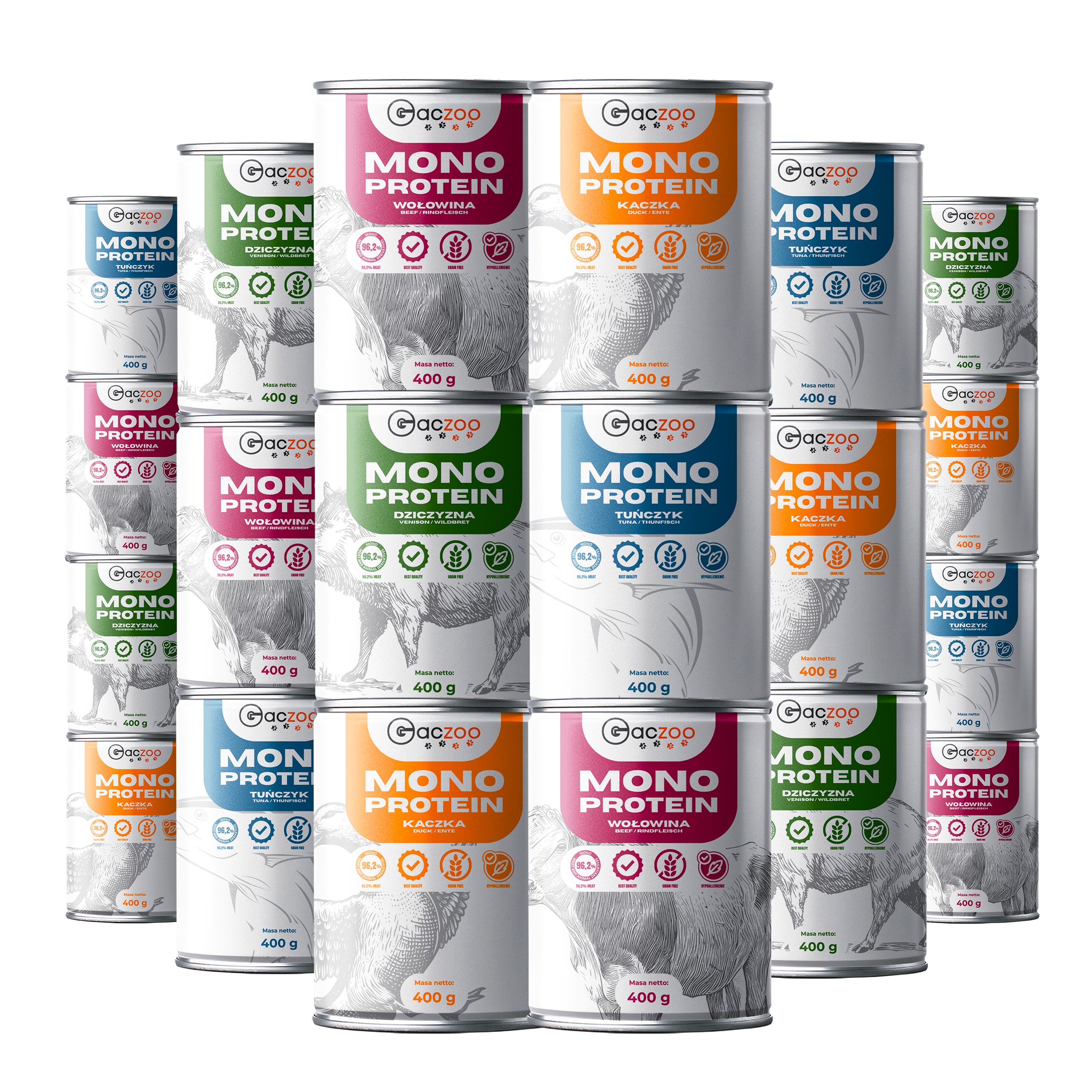 Levně Krmivo pro psy Gaczoo Mono Protein Mix chutí 20 x 400 g, hypoalergenní