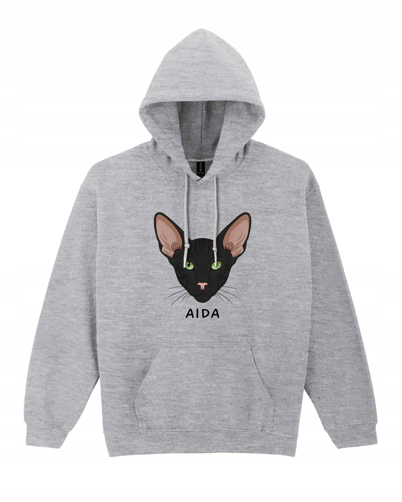 Mikina s kapucí Orientální Černá Personalizovaná Kočka Pupil Šedá XL