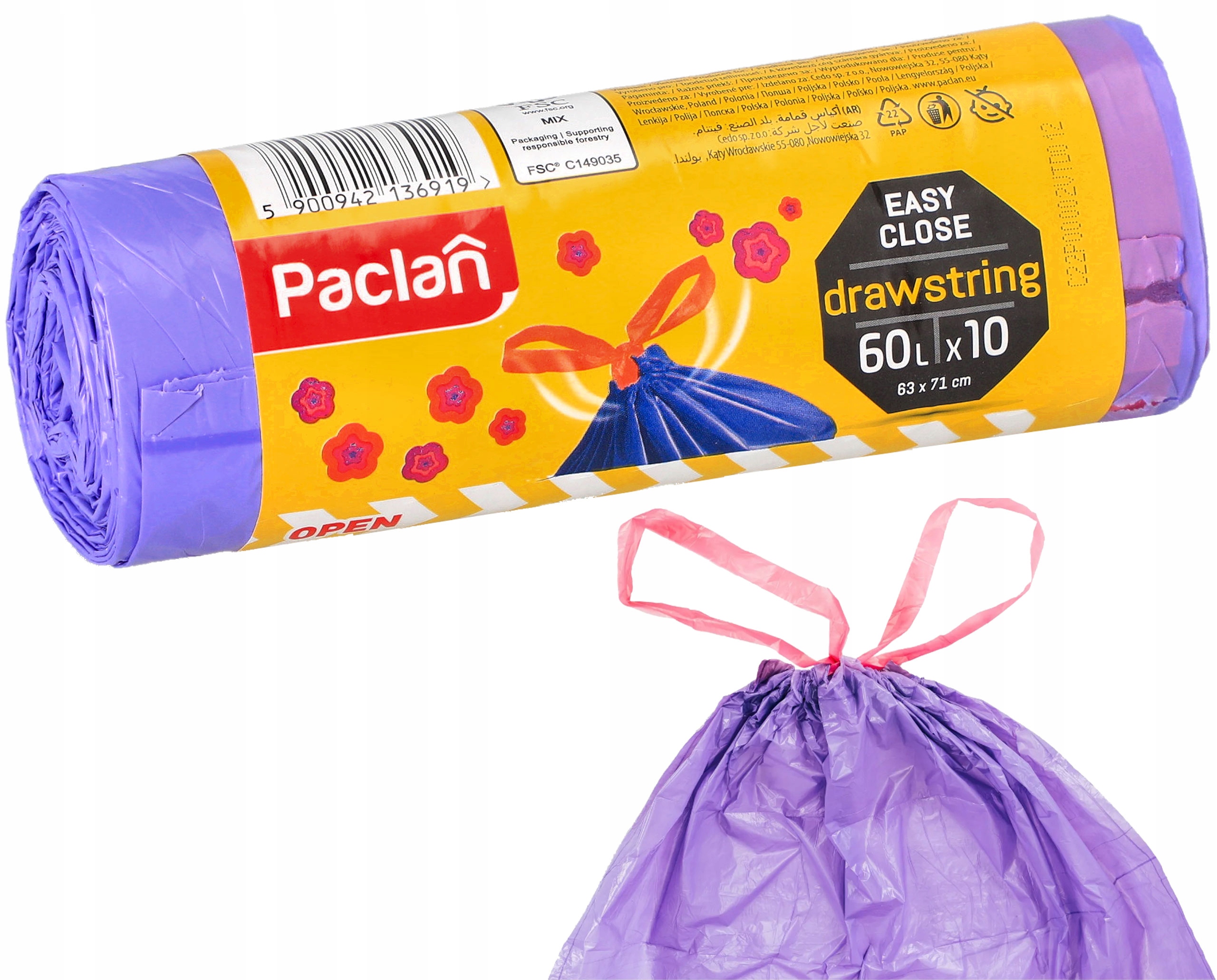 Levně 10 x Paclan vonné sáčky na odpadky s páskou 60L/10 Ks