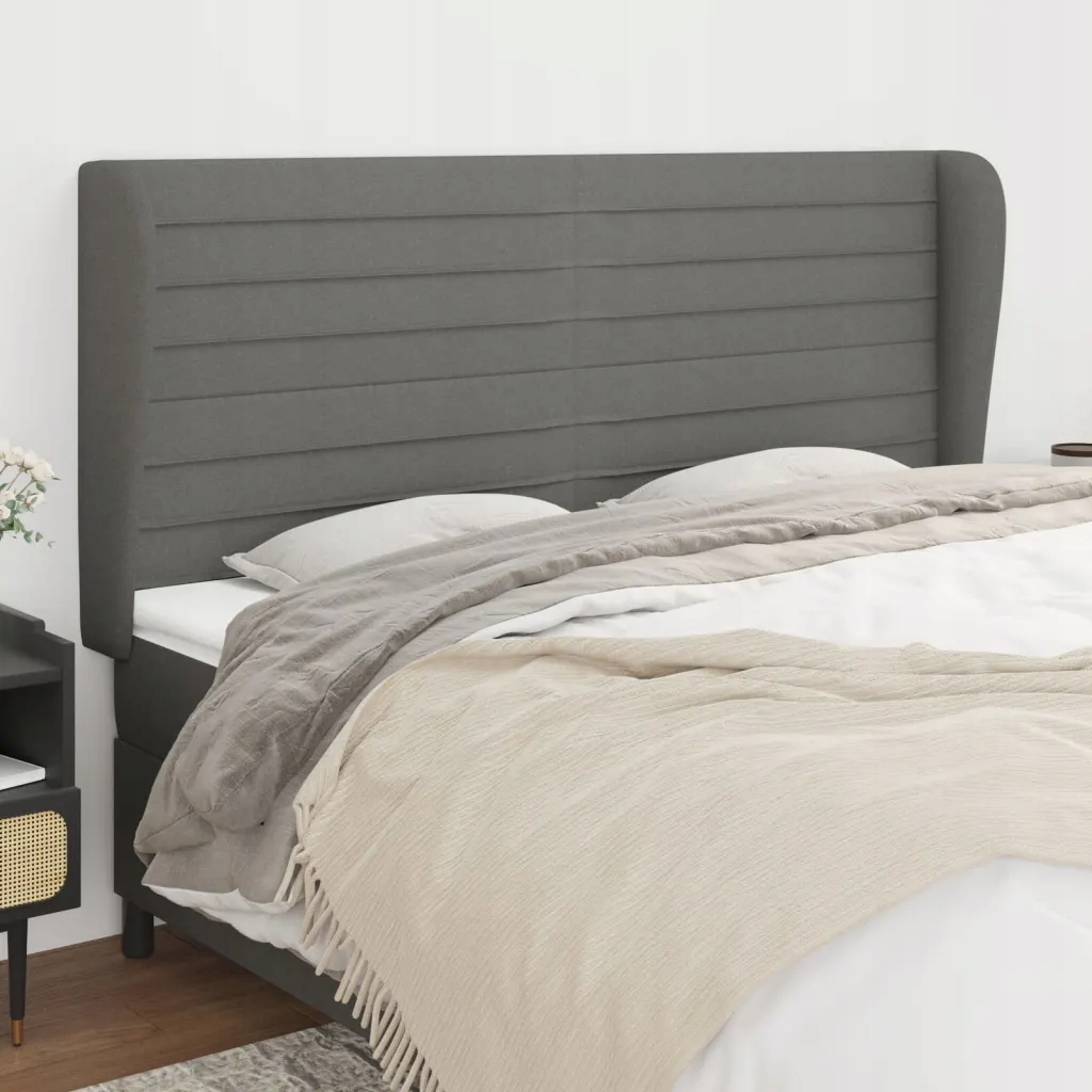 Čelo postele typu ušák tmavě šedé 203x23x118/128 cm textil Šedá 3118119