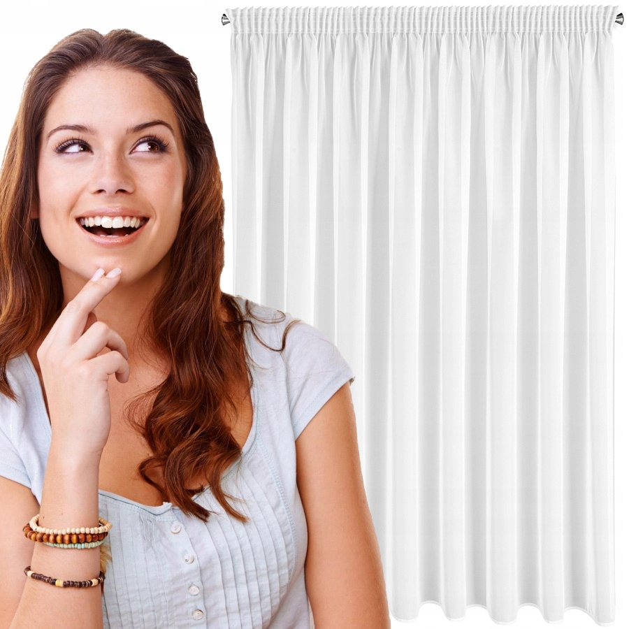 

Gładka biała Szeroka firana woal 400x250 na żabki