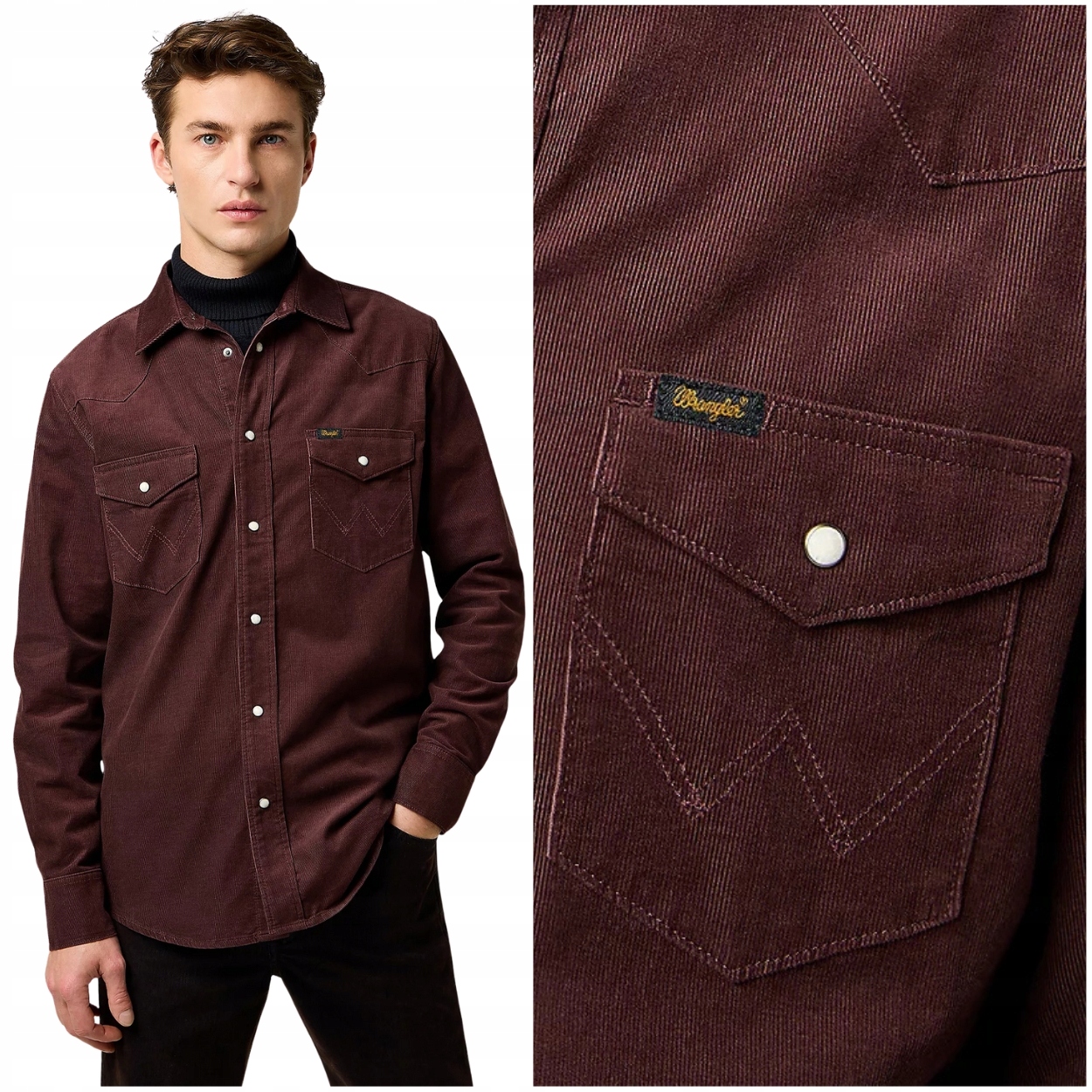 Wrangler Western Cord Shirt Mahogany pánská bavlněná manšestrová košile L