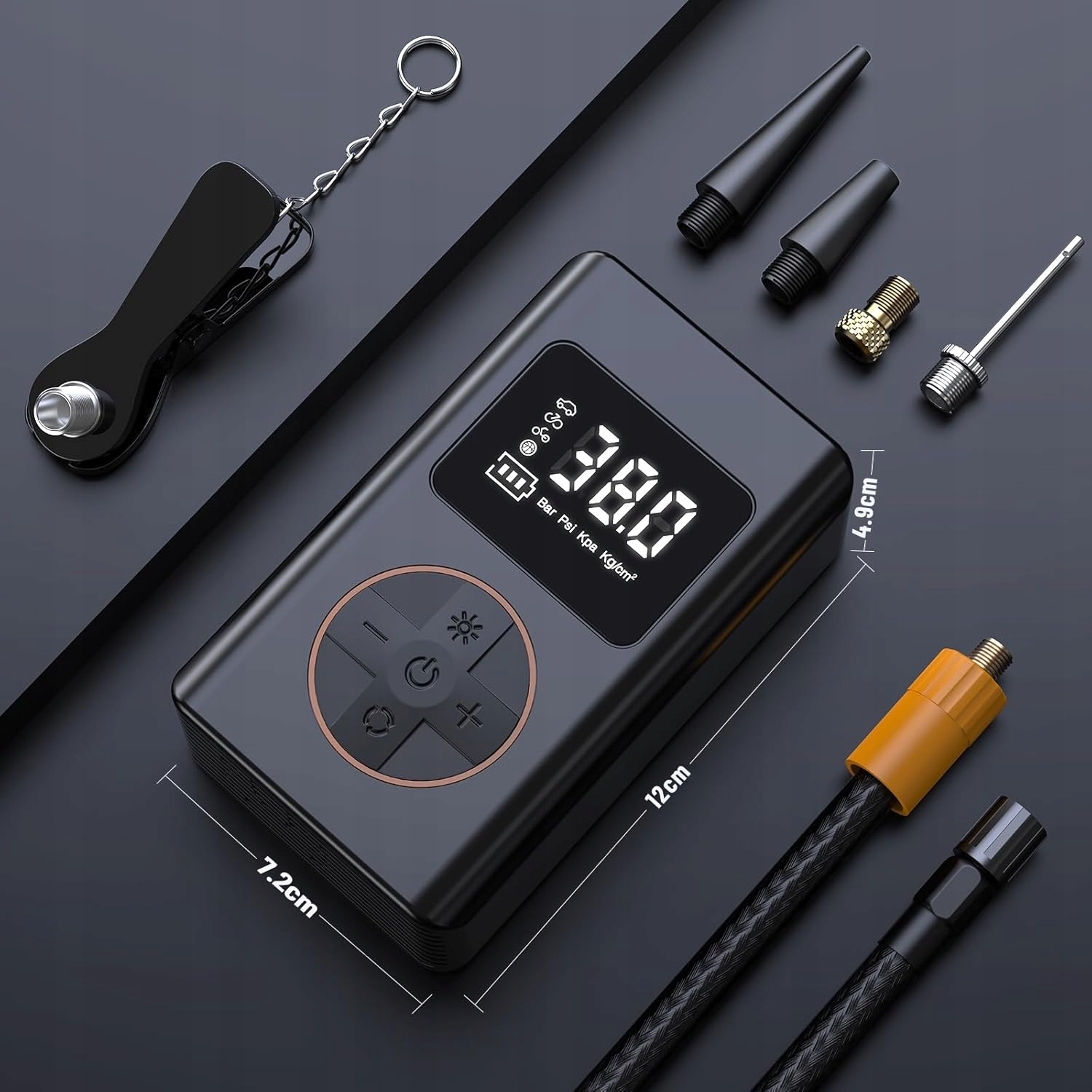 KOMPRESOR SAMOCHODOWY SPRĘŻARKA POMPKA ELEKTRYCZNA ROWEROWA PRZENOŚNA 7.4V Marka Bedee